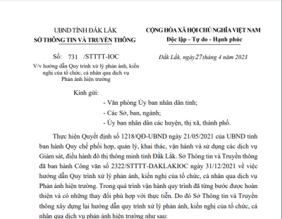 Official dispatch No. 731/STTTT-IOC on guidance on the process of handling feedback and recommendations from organizations and individuals through the Field Feedback service